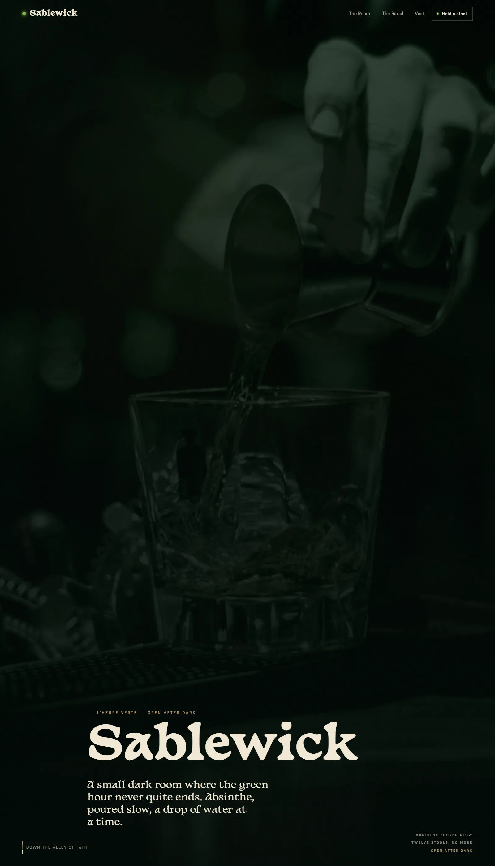 The Sablewick demo website home page, a cocktail den concept